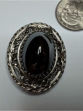 Vintage Silver Tone and Hematite Brooch